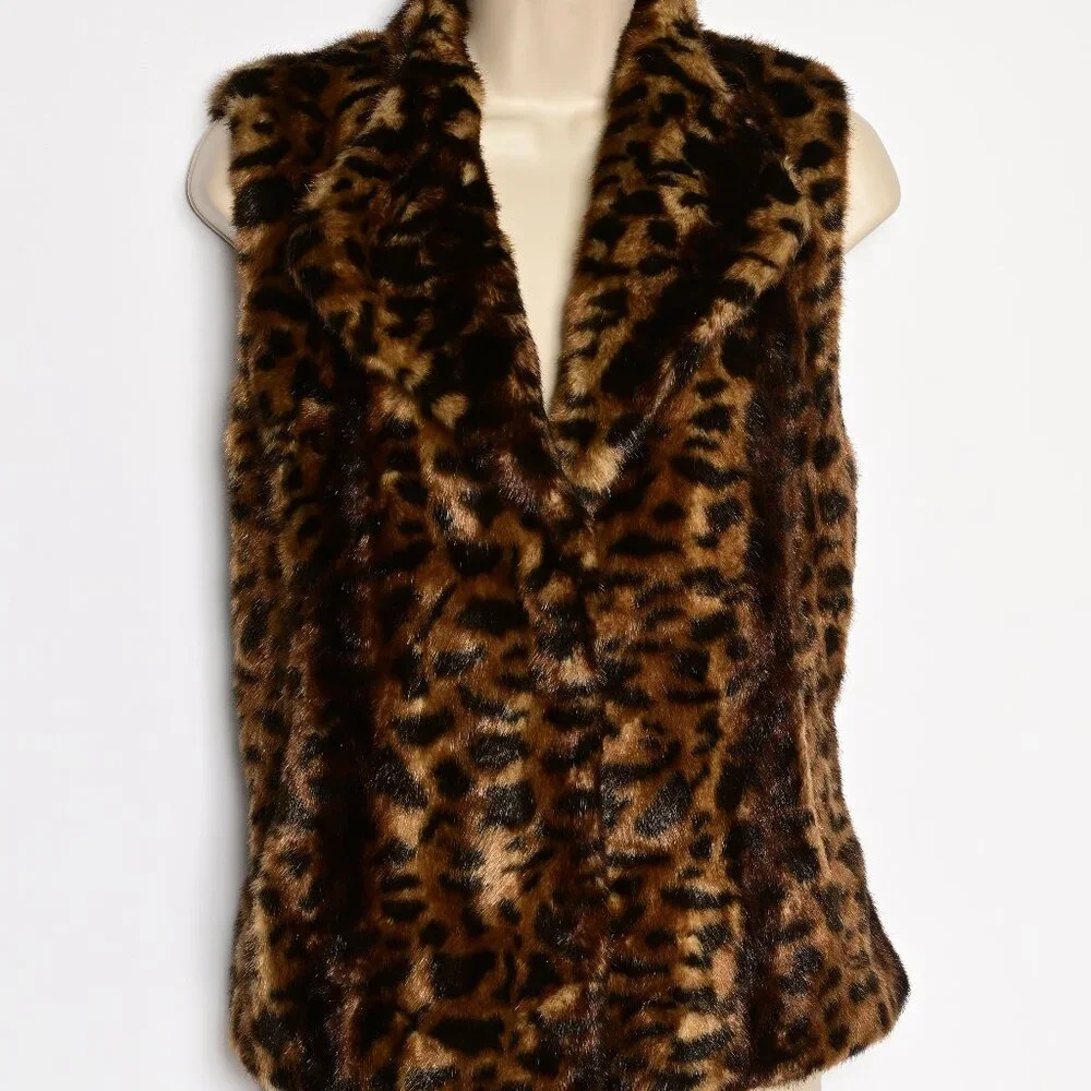 CALVIN KLEIN Rich Brown & Black Faux Fur Sleeveless Vest with Pockets - Medium - Picture 4 of 7